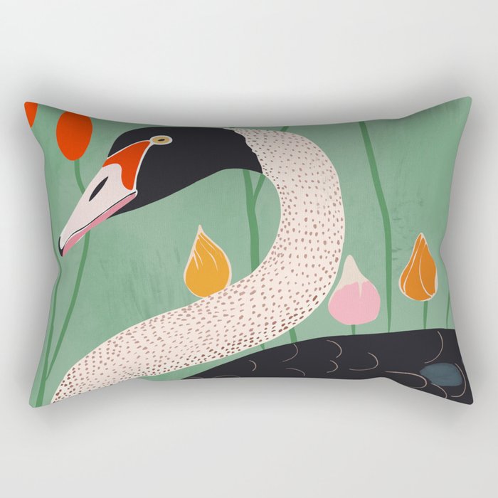 Swan in Flowers Rectangular Pillow Gallery Image 1