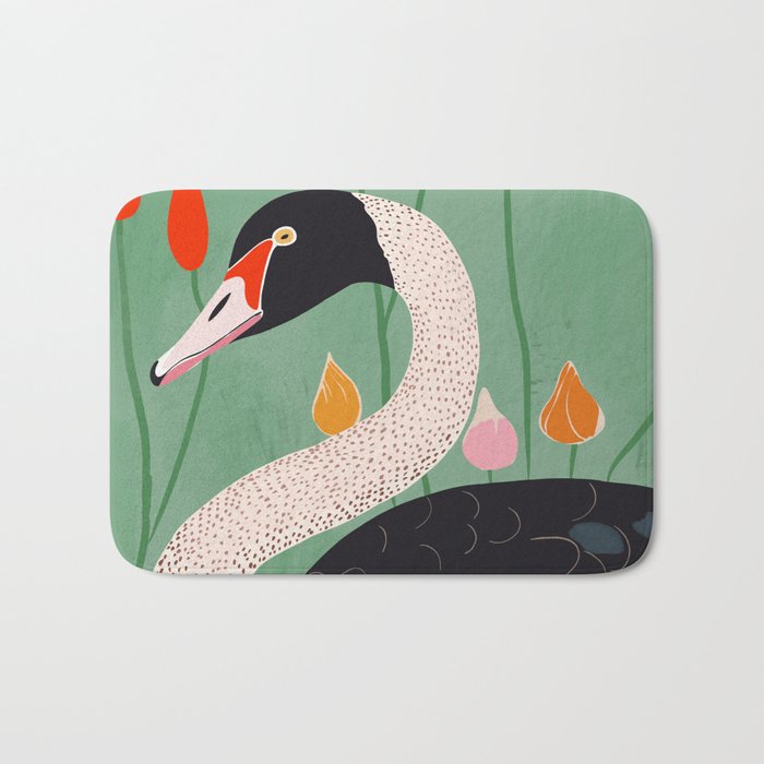 Swan in Flowers Bath Mat Gallery Image 1