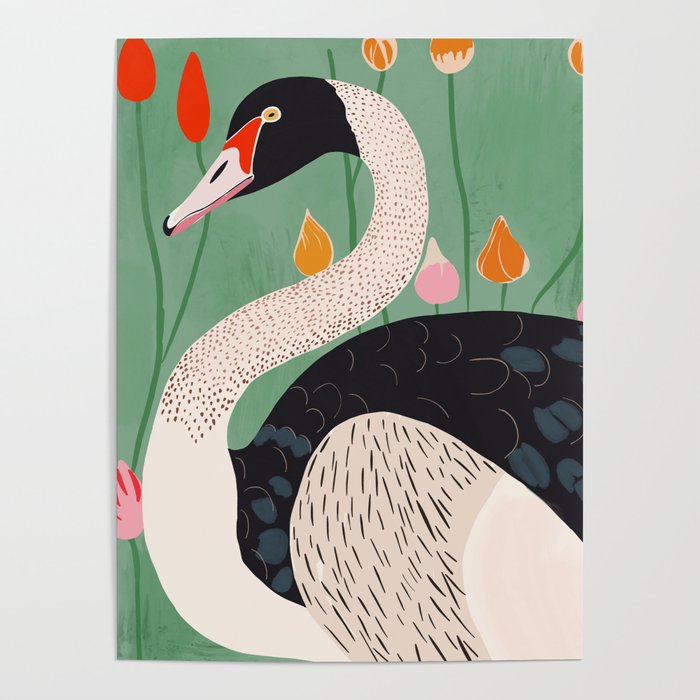 Swan in Flowers Poster Gallery Image 1