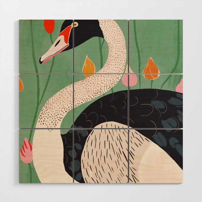 Swan in Flowers Wood Wall Art Gallery Image 1