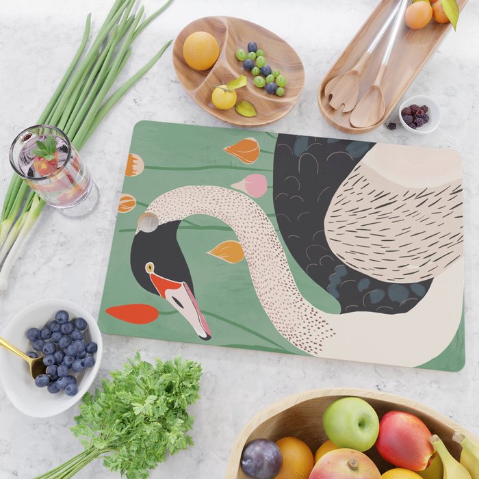 Swan in Flowers Cutting Board Gallery Image 2