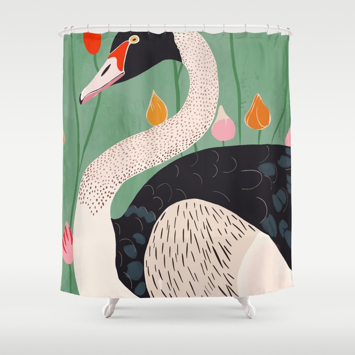 Swan in Flowers Shower Curtain Gallery Image 1