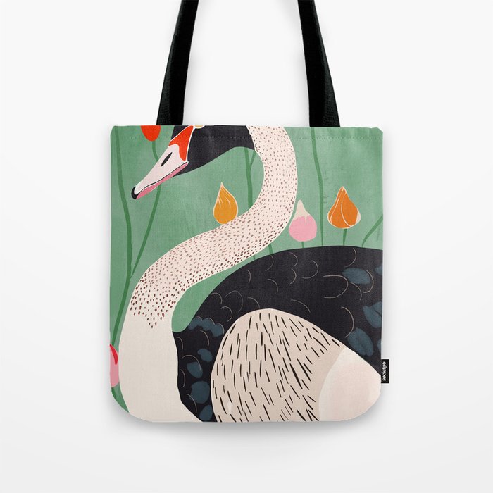 Swan in Flowers Tote Bag Gallery Image 1