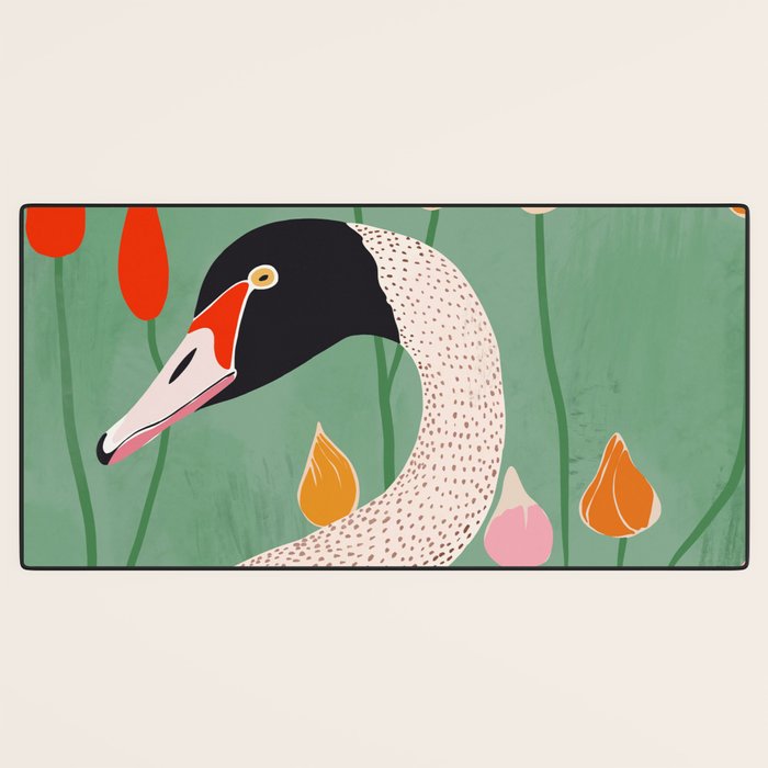 Swan in Flowers Desk Mat Gallery Image 3