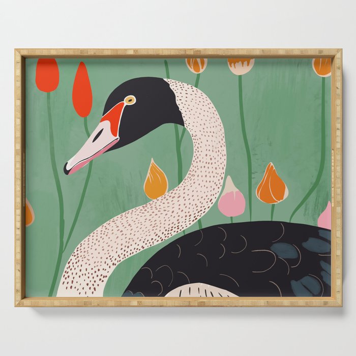 Swan in Flowers Serving Tray Gallery Image 1