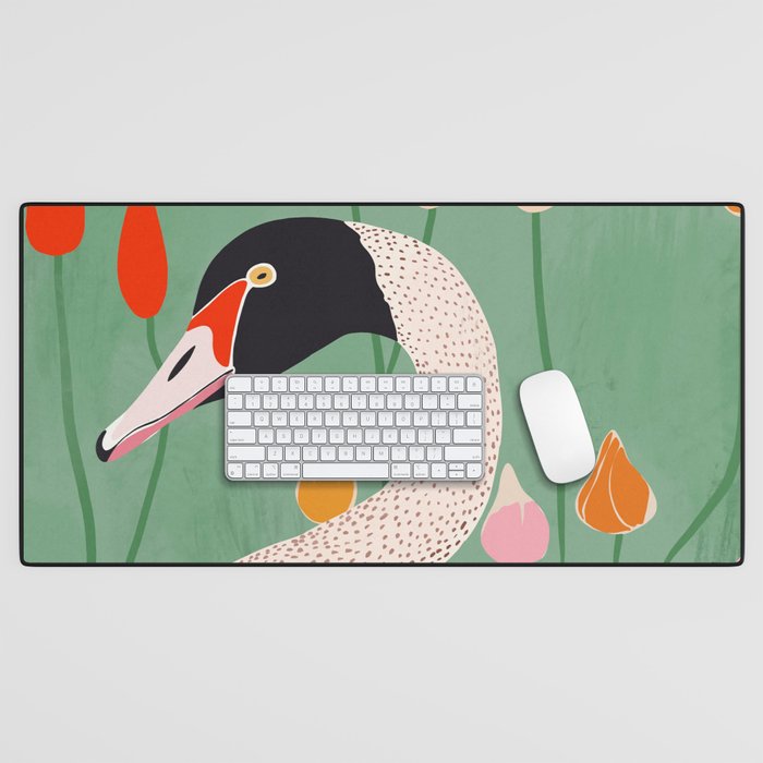 Swan in Flowers Desk Mat Gallery Image 1