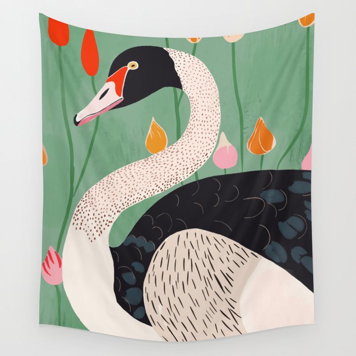 Swan in Flowers Wall Tapestry Gallery Image 4