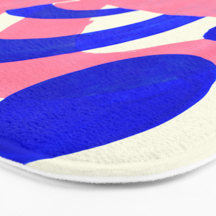 Blue Pink Fun Colorful Mid Century Modern Abstract Painting Shapes Pattern Bath Mat Gallery Image 3