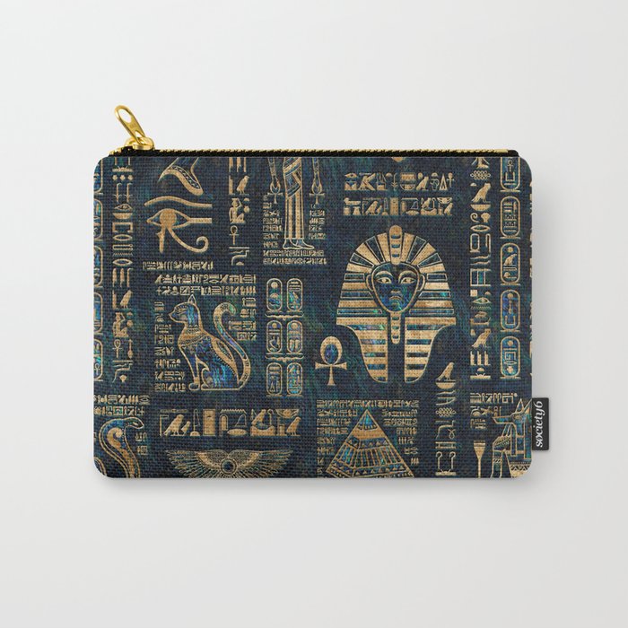Egyptian hieroglyphs and deities -Abalone and gold Carry All Pouch Gallery Image 1
