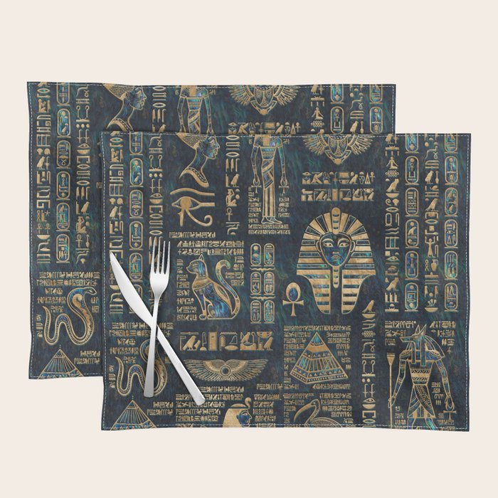 Egyptian hieroglyphs and deities -Abalone and gold Placemat Gallery Image 1