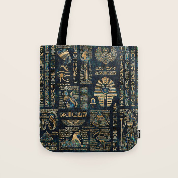 Egyptian hieroglyphs and deities -Abalone and gold Tote Bag Gallery Image 1