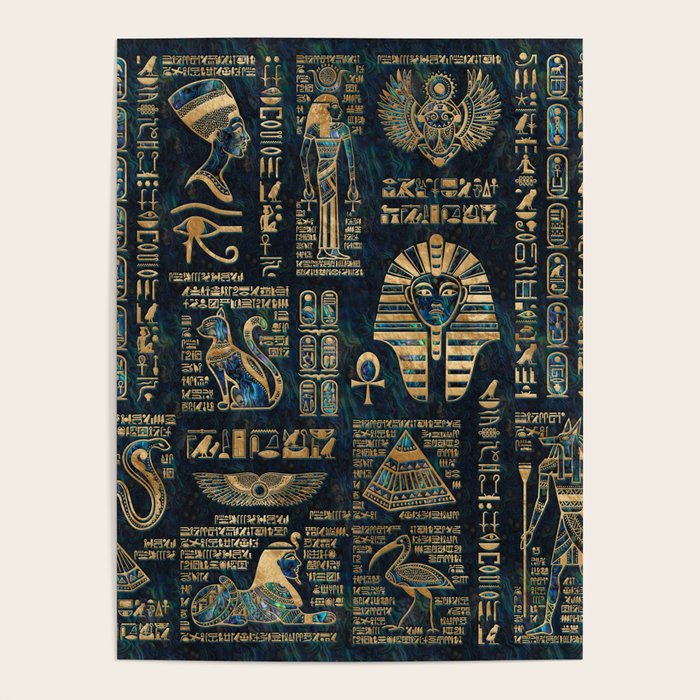 Egyptian hieroglyphs and deities -Abalone and gold Poster Gallery Image 4