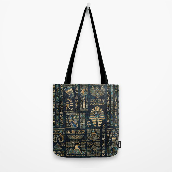 Egyptian hieroglyphs and deities -Abalone and gold Tote Bag Gallery Image 2