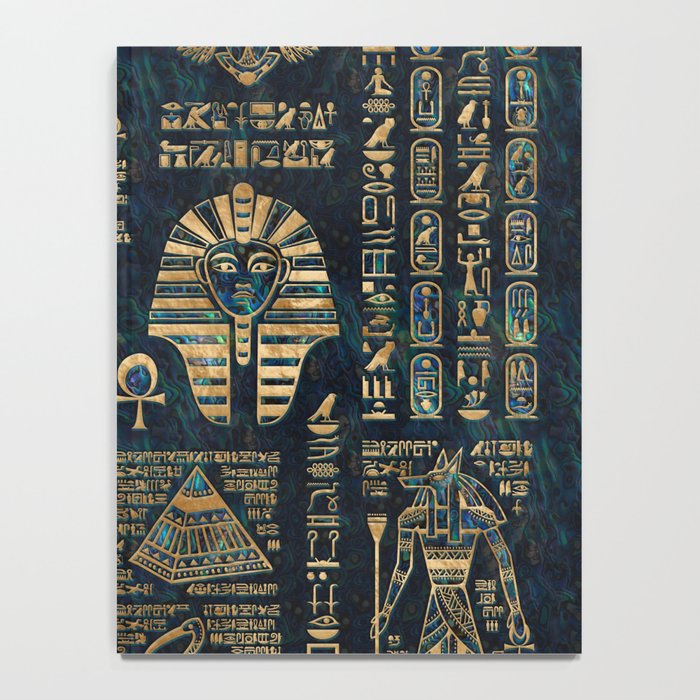 Egyptian hieroglyphs and deities -Abalone and gold Notebook Gallery Image 4