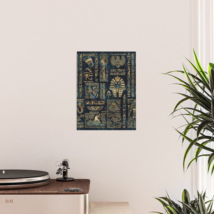 Egyptian hieroglyphs and deities -Abalone and gold Poster Gallery Image 2