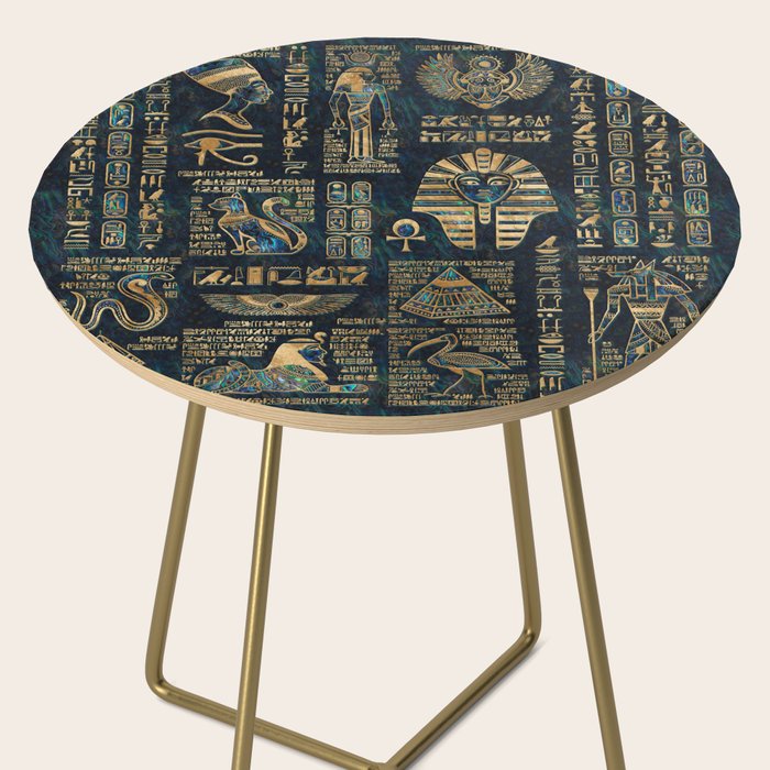 Egyptian hieroglyphs and deities -Abalone and gold Side Table Gallery Image 2