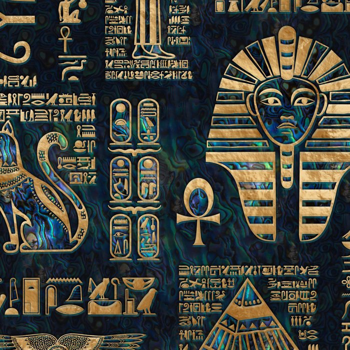 Egyptian hieroglyphs and deities -Abalone and gold Coffee Mug Gallery Image 2