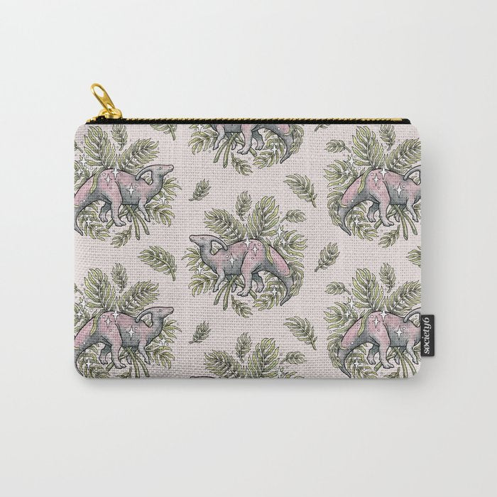Parasaurolophus & Palms | Dinosaur Botanical Art Carry All Pouch Gallery Image 1
