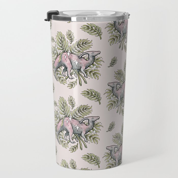Parasaurolophus & Palms | Dinosaur Botanical Art Travel Mug Gallery Image 3