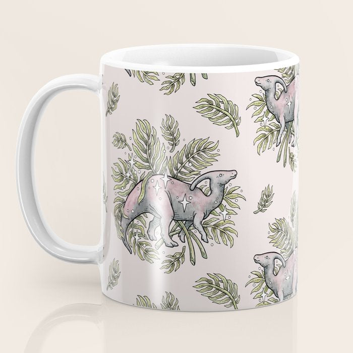 Parasaurolophus & Palms | Dinosaur Botanical Art Coffee Mug Gallery Image 3