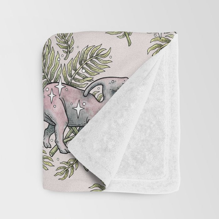 Parasaurolophus & Palms | Dinosaur Botanical Art Throw Blanket Gallery Image 3
