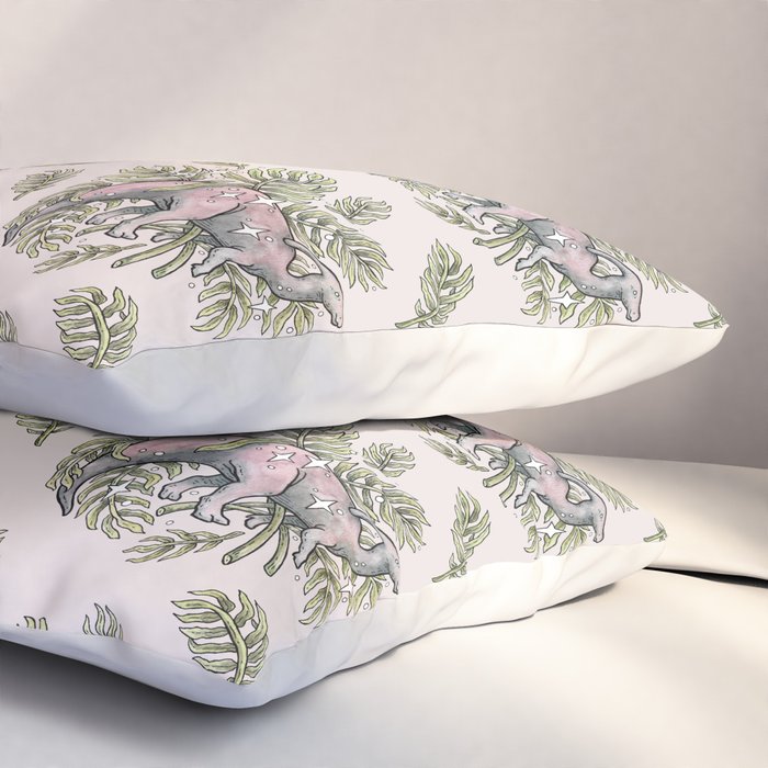 Parasaurolophus & Palms | Dinosaur Botanical Art Pillow Sham Gallery Image 3