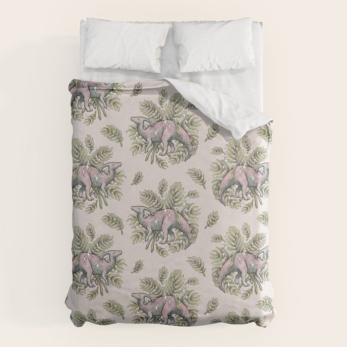 Parasaurolophus & Palms | Dinosaur Botanical Art Duvet Cover Gallery Image 1