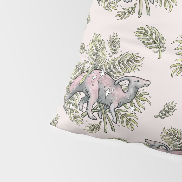 Parasaurolophus & Palms | Dinosaur Botanical Art Pillow Sham Gallery Image 4