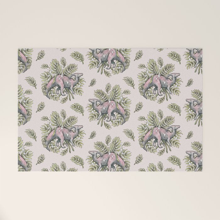 Parasaurolophus & Palms | Dinosaur Botanical Art Welcome Mat