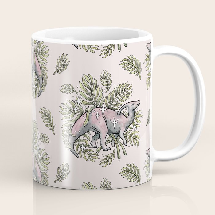 Parasaurolophus & Palms | Dinosaur Botanical Art Coffee Mug Gallery Image 1