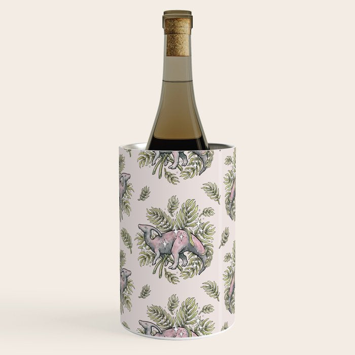 Parasaurolophus & Palms | Dinosaur Botanical Art Wine Chiller Gallery Image 1