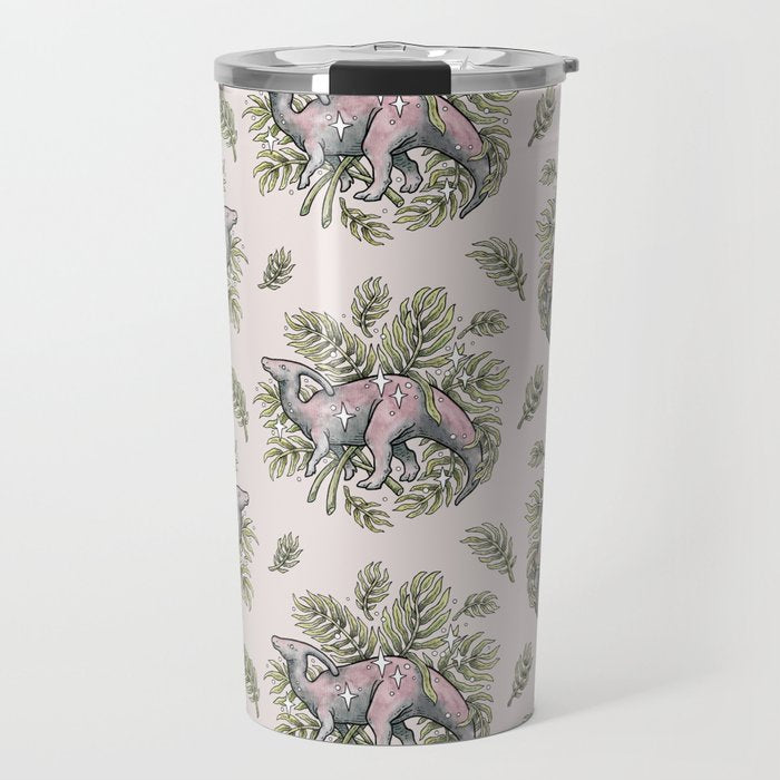Parasaurolophus & Palms | Dinosaur Botanical Art Travel Mug Gallery Image 1