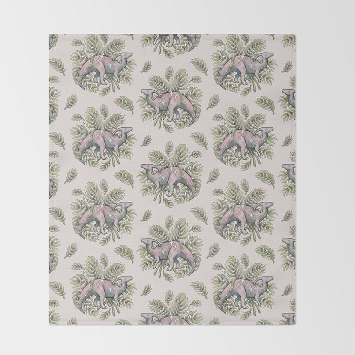 Parasaurolophus & Palms | Dinosaur Botanical Art Throw Blanket Gallery Image 2