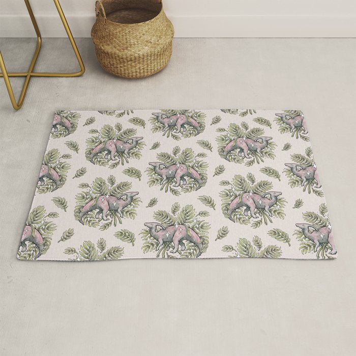 Parasaurolophus & Palms | Dinosaur Botanical Art Rug Gallery Image 1