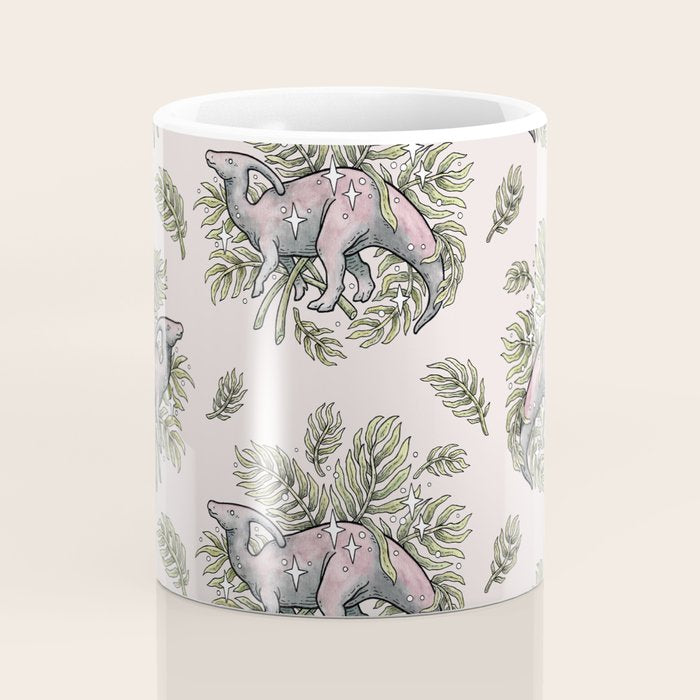 Parasaurolophus & Palms | Dinosaur Botanical Art Coffee Mug Gallery Image 4
