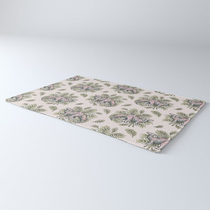 Parasaurolophus & Palms | Dinosaur Botanical Art Rug Gallery Image 3