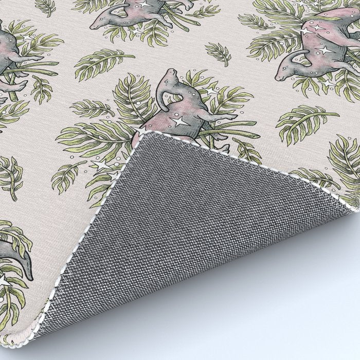 Parasaurolophus & Palms | Dinosaur Botanical Art Rug Gallery Image 4