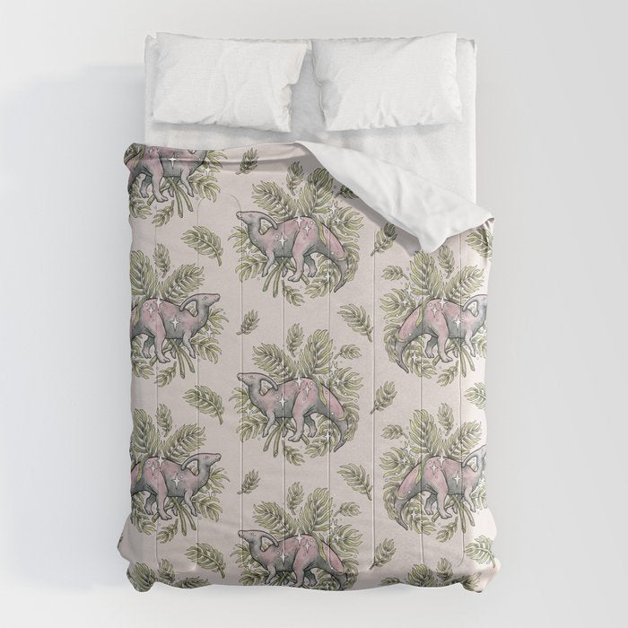 Parasaurolophus & Palms | Dinosaur Botanical Art Comforter Gallery Image 6