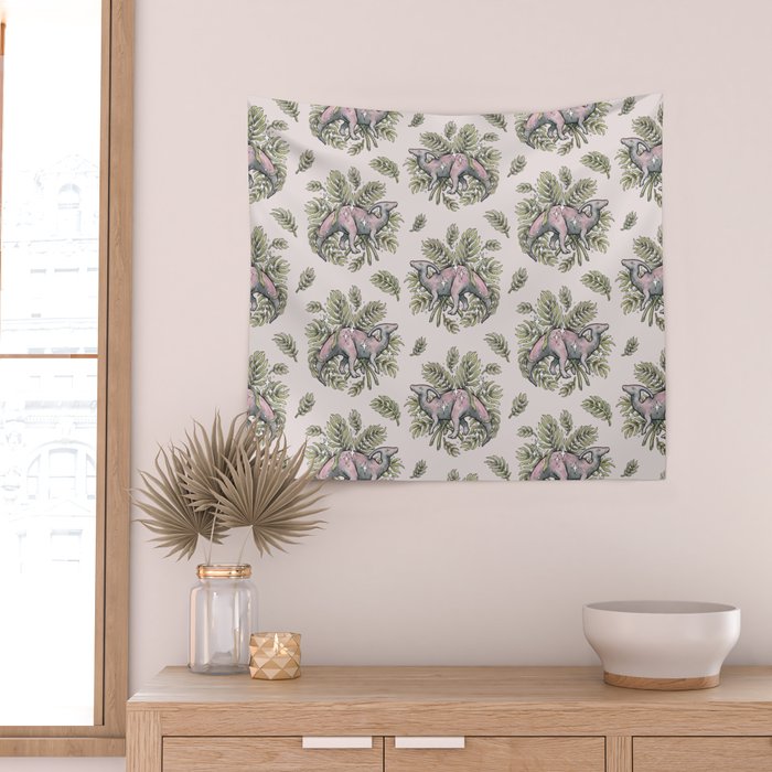 Parasaurolophus & Palms | Dinosaur Botanical Art Wall Tapestry Gallery Image 2