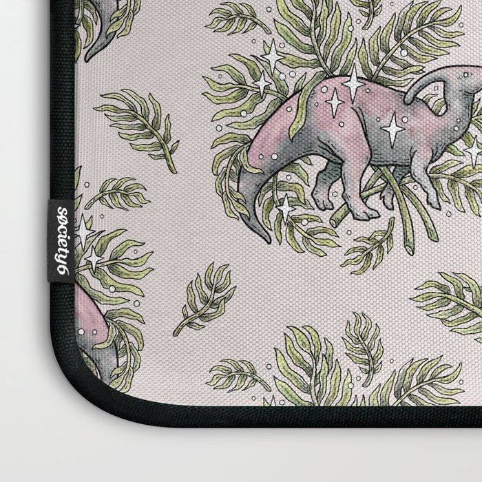 Parasaurolophus & Palms | Dinosaur Botanical Art Laptop Sleeve Gallery Image 3