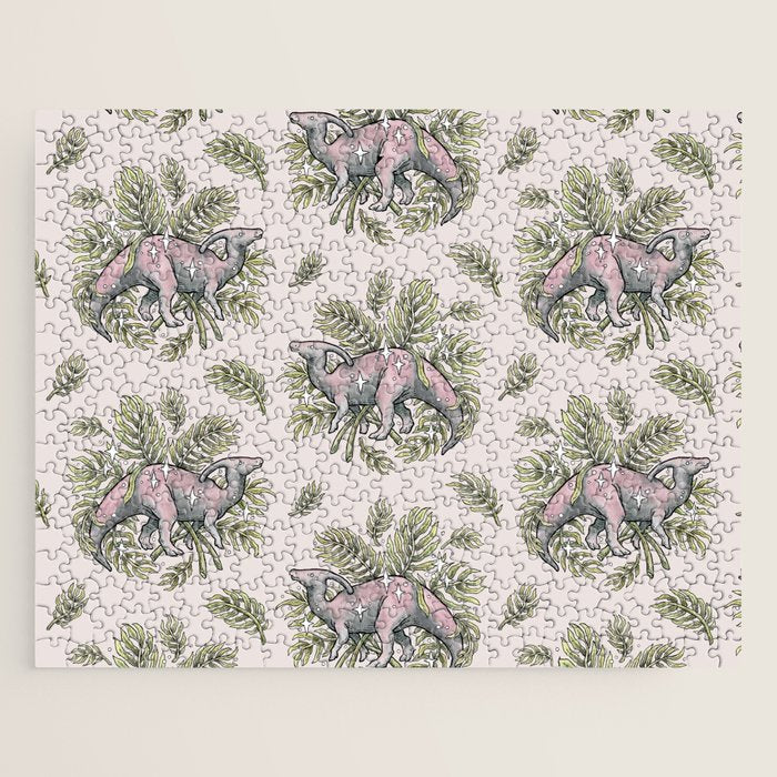Parasaurolophus & Palms | Dinosaur Botanical Art Jigsaw Puzzle Gallery Image 1