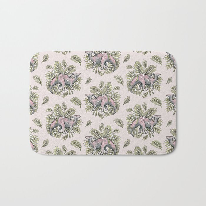 Parasaurolophus & Palms | Dinosaur Botanical Art Bath Mat Gallery Image 1