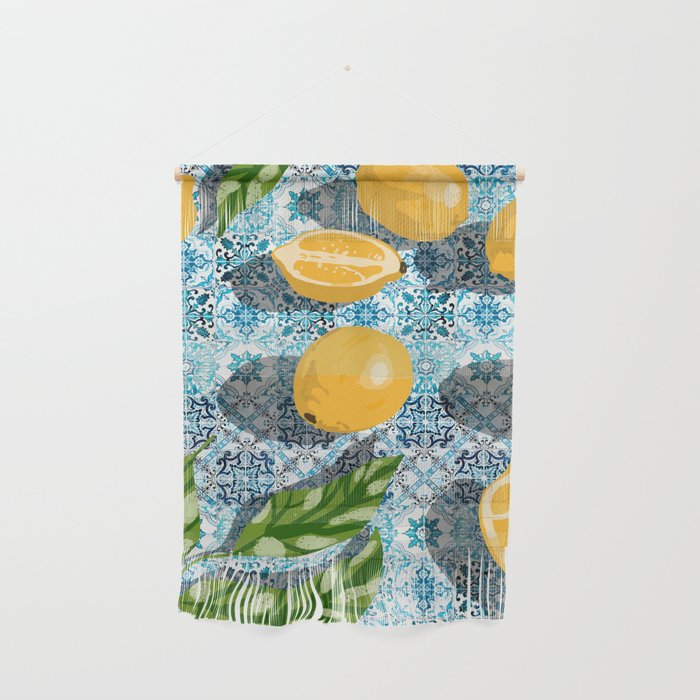 Juicy Lemons on Blue Moroccan Tiles Wall Hanging Gallery Image 1