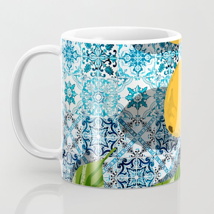 Juicy Lemons on Blue Moroccan Tiles Coffee Mug Gallery Image 3