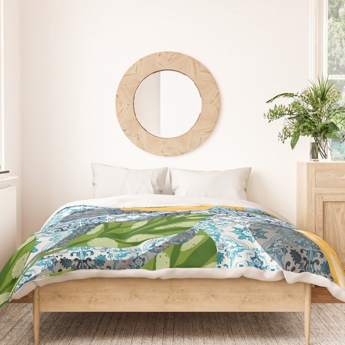 Juicy Lemons on Blue Moroccan Tiles Duvet Cover Gallery Image 3