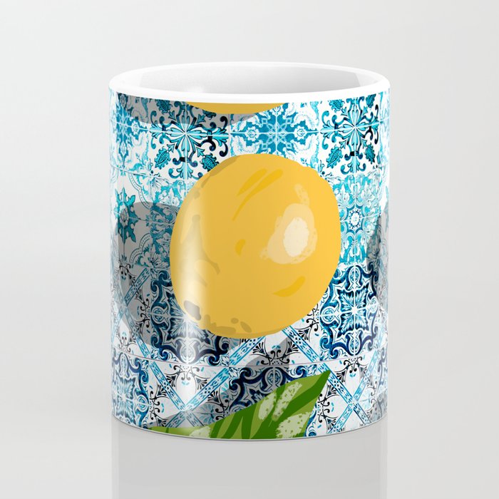 Juicy Lemons on Blue Moroccan Tiles Coffee Mug Gallery Image 4
