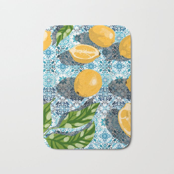 Juicy Lemons on Blue Moroccan Tiles Bath Mat Gallery Image 1