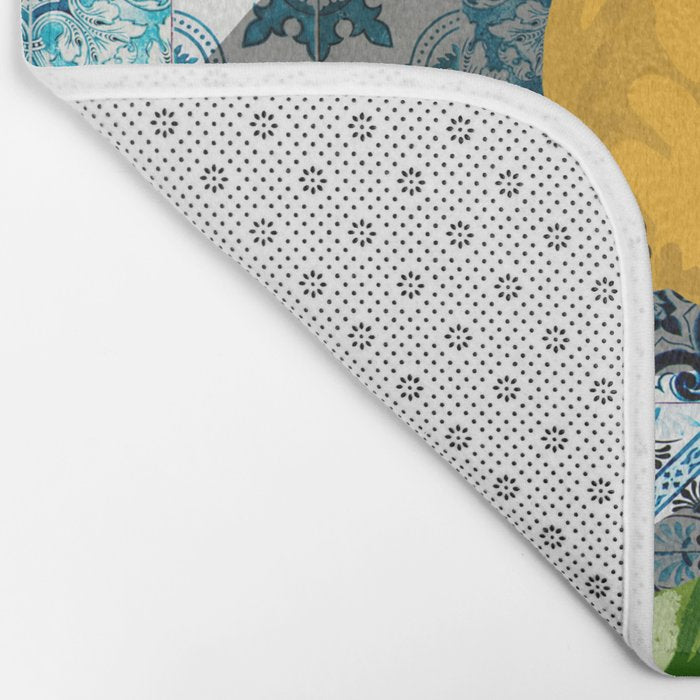 Juicy Lemons on Blue Moroccan Tiles Bath Mat Gallery Image 2