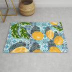 Juicy Lemons on Blue Moroccan Tiles Rug Gallery Image 1