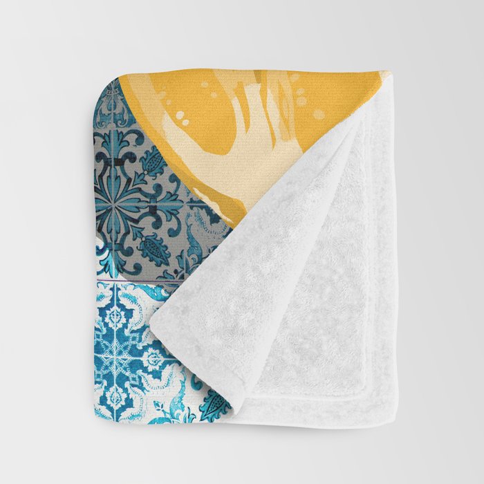 Juicy Lemons on Blue Moroccan Tiles Throw Blanket Gallery Image 3
